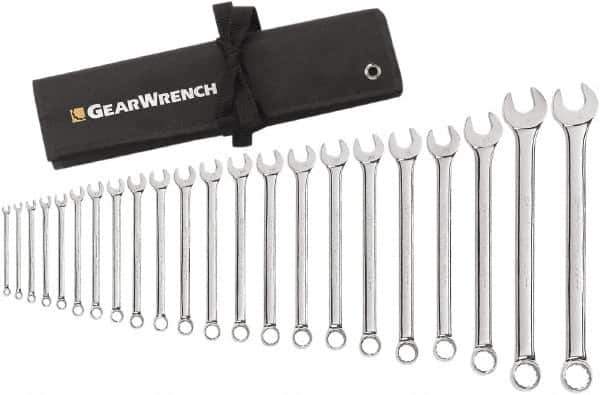 GearWrench - 22 Piece, 6mm to 23mm, 12 Point Combination Wrench Set - Metric Measurement Standard, Chrome Finish, Comes in Roll - Top Tool & Supply