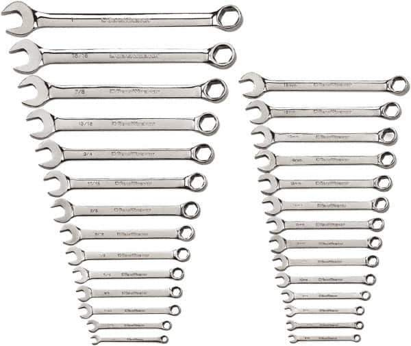 GearWrench - 28 Piece, 1/4" to 1" (6mm to 19mm), 6 Point Combination Wrench Set - Inch/Metric Measurement Standard, Chrome Finish - Top Tool & Supply