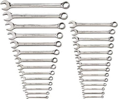 GearWrench - 28 Piece, 1/4" to 1" (6mm to 19mm), 6 Point Combination Wrench Set - Inch/Metric Measurement Standard, Chrome Finish - Top Tool & Supply