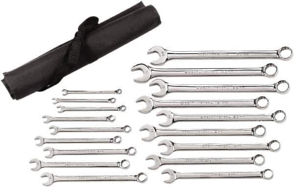 GearWrench - 18 Piece, 7mm to 24mm, 12 Point Combination Wrench Set - Metric Measurement Standard, Chrome Finish, Comes in Roll - Top Tool & Supply