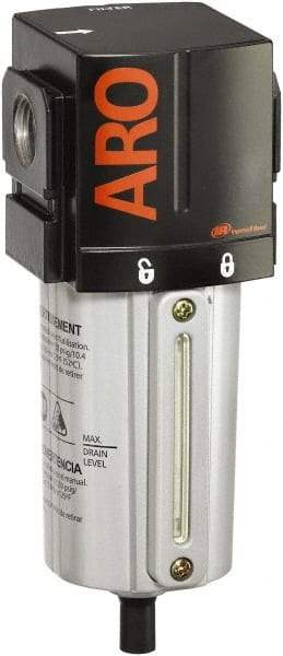ARO/Ingersoll-Rand - 3/8" Port, 7.047" High x 2.874" Wide Standard Filter with Metal Bowl, Manual Drain - 156 SCFM, 250 Max psi, 175°F Max Temp, Sight Glass Included, Modular Connection, 2.4 oz Bowl Capacity - Top Tool & Supply