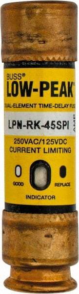 Cooper Bussmann - 125 VDC, 250 VAC, 45 Amp, Time Delay General Purpose Fuse - Fuse Holder Mount, 76.2mm OAL, 100 at DC, 300 at AC (RMS) kA Rating, 13/16" Diam - Top Tool & Supply