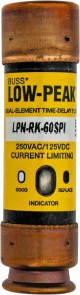 Cooper Bussmann - 125 VDC, 250 VAC, 60 Amp, Time Delay General Purpose Fuse - Fuse Holder Mount, 76.2mm OAL, 100 at DC, 300 at AC (RMS) kA Rating, 13/16" Diam - Top Tool & Supply