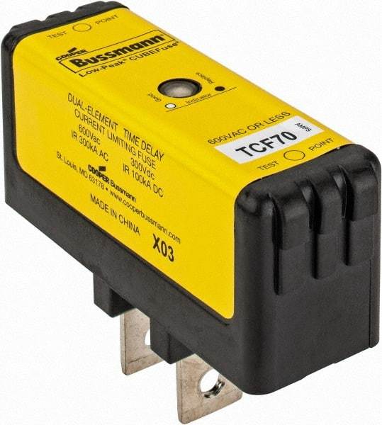 Cooper Bussmann - 300 VDC, 600 VAC, 70 Amp, Time Delay General Purpose Fuse - Plug-in Mount, 76.45mm OAL, 100 at DC, 200 (CSA RMS), 300 (UL RMS) kA Rating - Top Tool & Supply