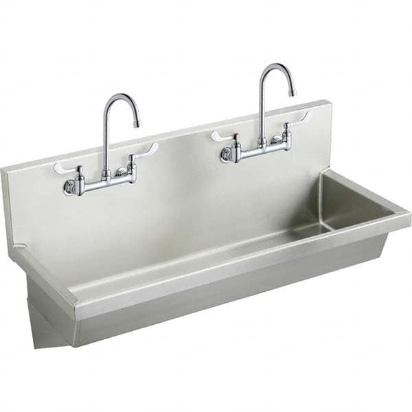 ELKAY - Stainless Steel Sinks Type: (2) Person Wash-Station w/Manual Faucet Outside Length: 48 (Inch) - Top Tool & Supply