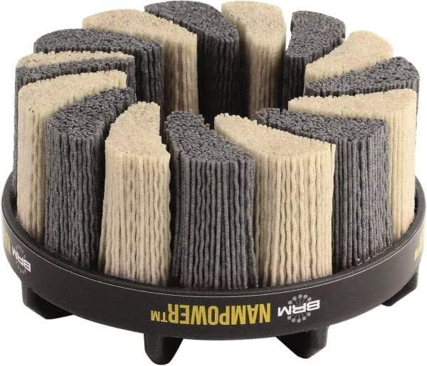 Brush Research Mfg. - 5" 120 Grit Ceramic/Silicon Carbide Tapered Disc Brush - Medium Grade, CNC Adapter Connector, 0.71" Trim Length, 7/8" Arbor Hole - Top Tool & Supply