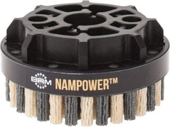 Brush Research Mfg. - 4" 180 Grit Ceramic/Silicon Carbide Tapered Disc Brush - Medium Fine Grade, CNC Adapter Connector, 0.71" Trim Length, 7/8" Arbor Hole - Top Tool & Supply