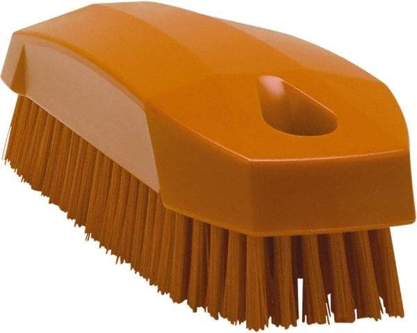 Vikan - 0.7" Bristle Length, Polyester Scrub Brush - 1-1/2" Wide Head, 4-1/2" OAL, Orange, Polypropylene Block - Top Tool & Supply