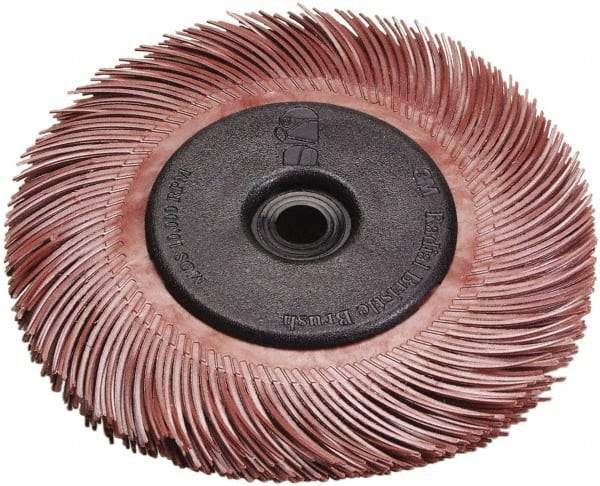 3M - 9/16" Diam, 1/16" Max Face Width, Shank Radial Bristle Brush - 220 Grit, Very Fine Grade, 30,000 Max RPM, Red - Top Tool & Supply