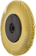 3M - 6" Diam, 7/16" Max Face Width, Plain Hole Radial Bristle Brush - 80 Grit, Medium Grade, 6,000 Max RPM, Yellow - Top Tool & Supply