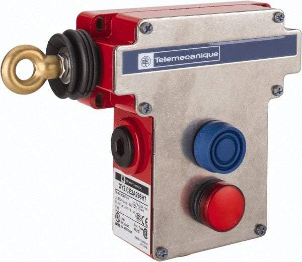 Telemecanique Sensors - 10 Amp, 2NO/2NC Configuration, Rope Operated Limit Switch - Pushbutton Reset, Rope Pull, Pilot Light Indicator, 300 VAC - Top Tool & Supply