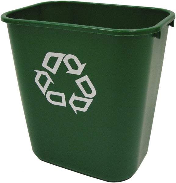 Rubbermaid - 28 Qt Green Rectangle Recycling Container - Plastic, Universal Recycling Symbol Graphic, 14.38" High x 10-1/4" Long x 15" Wide - Top Tool & Supply