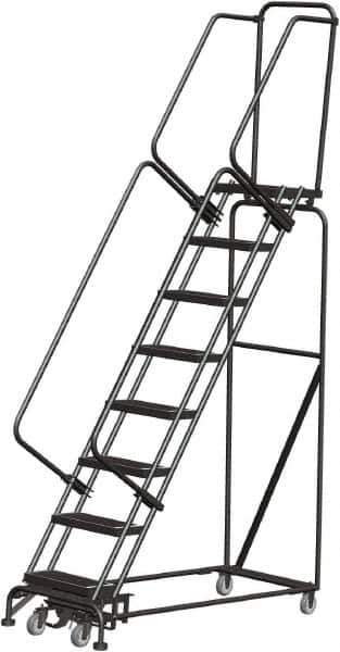 Ballymore - 113" 8 Step Rolling Warehouse Ladder - Lock Step Rolling Safety Ladder, 450 Lb Capacity, 80" Platform Height, 24" Base Width x 61" Base Depth, Perforated Tread - Top Tool & Supply