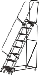 Ballymore - 113" 8 Step Rolling Warehouse Ladder - Lock Step Rolling Safety Ladder, 450 Lb Capacity, 80" Platform Height, 24" Base Width x 61" Base Depth, Perforated Tread - Top Tool & Supply