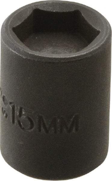 Proto - 3/8" Drive 15mm Standard Magnetic Impact Socket - 6 Points, 1-3/16" OAL - Top Tool & Supply