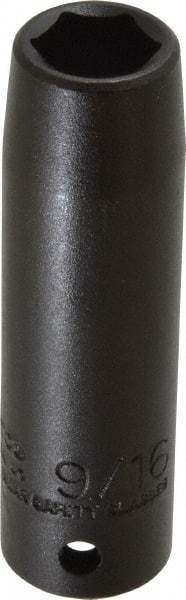 Proto - 1/2" Drive 9/16" Deep Thin Wall Impact Socket - 6 Points, 3-1/4" OAL - Top Tool & Supply