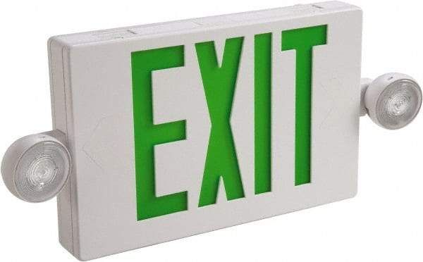 Cooper Lighting - 1 and 2 Face, 2 Head, 120-277 Volt, Thermoplastic, LED Combination Exit Sign - 2-5/16 Inch Wide x 8-1/4 Inch High x 16-9/16 Inch Long, Ceiling, End and Wall Mount, Sealed Nickel Cadmium Battery - Top Tool & Supply