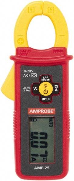 Amprobe - AMP-25, CAT III, Digital True RMS Clamp Meter with 0.9843" Clamp On Jaws - 300 AC/DC Amps, Measures Current - Top Tool & Supply