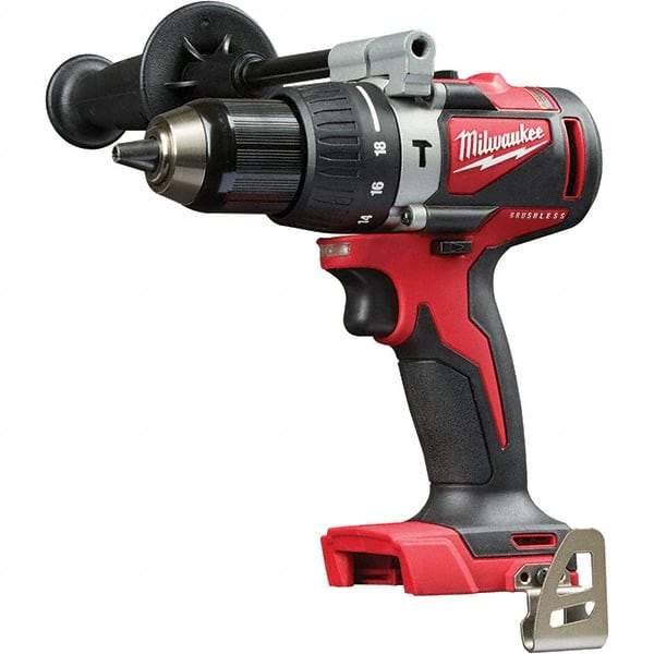 Milwaukee Tool - 18 Volt 1/2" Metal Ratcheting Chuck Cordless Hammer Drill - 0 to 28,800 BPM, 0 to 1,800 RPM, Reversible - Top Tool & Supply