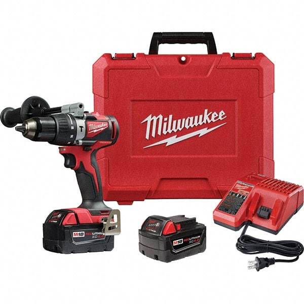 Milwaukee Tool - 18 Volt 1/2" Metal Ratcheting Chuck Cordless Hammer Drill - 0 to 28,800 BPM, 0 to 1,800 RPM, Reversible - Top Tool & Supply