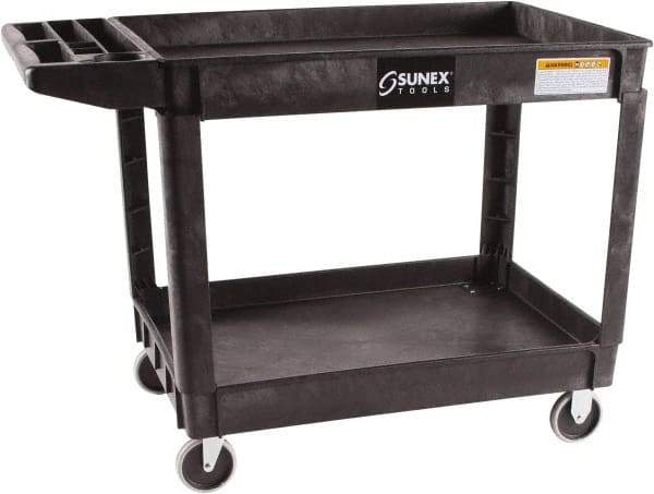 Sunex Tools - 500 Lb Capacity, 26" Wide x 46" Long x 33-1/2" High Standard Utility Cart - 2 Shelf, Plastic, Hard Rubber Casters - Top Tool & Supply