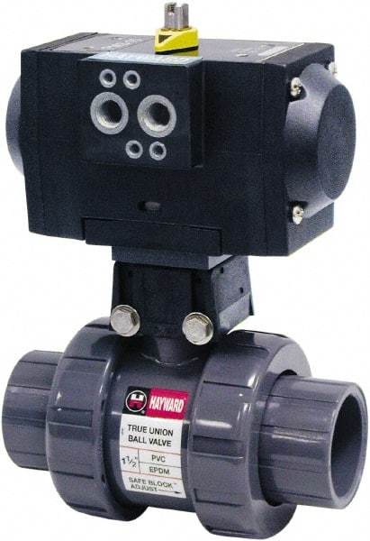 Hayward - 1" Pipe, 250 psi WOG Rating, PVC Pneumatic Double Acting Actuated Ball Valve - EPDM Seal, Full Port, 250 WSP Rating - Top Tool & Supply