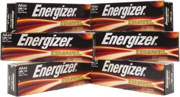 Energizer - Size AA, Alkaline, 144 Pack, Standard Battery - 1.5 Volts, Flat Terminal, LR6, ANSI, IEC Regulated - Top Tool & Supply