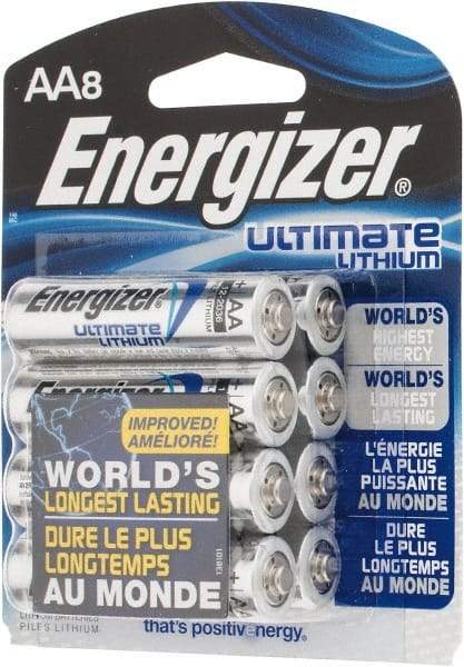 Energizer - Size AA, Lithium, 8 Pack, Photo Battery - 1.5 Volts, Button Tab Terminal, FR6, ANSI, IEC Regulated - Top Tool & Supply