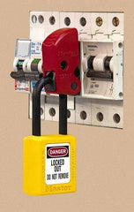 Master Lock - 0.697 Wide, PBT + PC Thermoplastic Universal Miniature Circuit Breaker - 2.073" Lockout Length, 1.181" Lockout Thickness, 0.697" Lockout Width, 1 Padlock, 1 Circuit - Top Tool & Supply