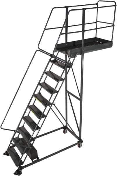 Ballymore - 142" 10 Step Cantilever Ladder - Rolling Work Platform, 300 Lb Capacity, 100" Platform Height, 32" Base Width x 71" Base Depth, Perforated Tread - Top Tool & Supply