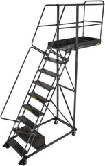 Ballymore - 146" 11 Step Cantilever Ladder - Rolling Safety Ladder, 300 Lb Capacity, 110" Platform Height, 32" Base Width x 77" Base Depth, Serrated - Top Tool & Supply