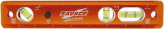 SAVAGE by SWANSON - Magnetic 9" Long 3 Vial Torpedo Level - Aluminum, Orange - Top Tool & Supply