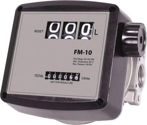 PRO-LUBE - 3/4" FNPT Port Nutating Disc Flowmeter - 150 Max psi, 5 to 32 GPM, Aluminum - Top Tool & Supply