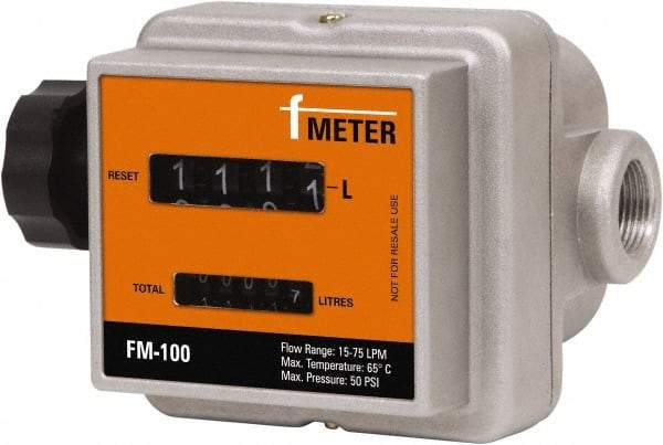 PRO-LUBE - 3/4" FNPT Port Nutating Disc Flowmeter - 150 Max psi, 4 to 20 GPM, Aluminum - Top Tool & Supply