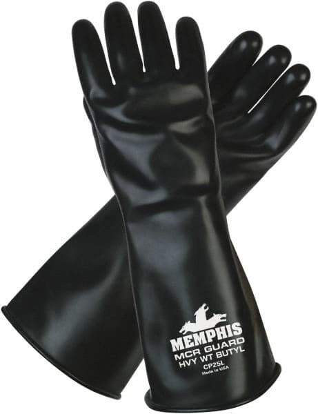 MCR Safety - Size M (8), 14" Long, 25 mil Thick, Butyl Chemical Resistant Gloves - Smooth Finish, Black - Top Tool & Supply