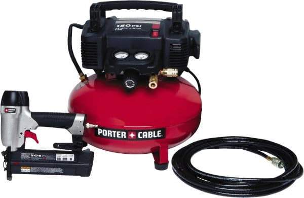 Porter-Cable - 0.80 HP, 2.6 SCFM at 90 psi CFM Pancake Nailer Combo Kit - 6 Gallon Tank, 10 Amp, 150 Max psi, 120V - Top Tool & Supply