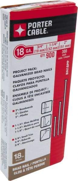 Porter-Cable - 18 Gauge 2" Long Brad Nails for Power Nailers - Steel, Galvanized Finish, Smooth Shank, Straight Stick Collation, Brad Head, Chisel Point - Top Tool & Supply