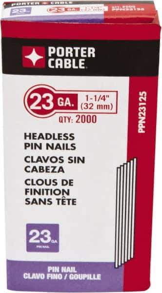 Porter-Cable - 23 Gauge 1-1/4" Long Pin Nails for Power Nailers - Steel, Galvanized Finish, Smooth Shank, Straight Stick Collation, Chisel Point - Top Tool & Supply