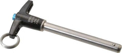 Jergens - 3/8" Diam, 3" Usable Length, T Handle, Push Button Quick Release Pin - 4-7/8" Overall Length, Grade 17-4 Stainless Steel, Passivated Finish - Top Tool & Supply