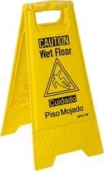 NMC - Caution - Wet Floor, 10-3/4" Wide x 24-5/8" High, Plastic Floor Sign - English/Spanish, A-Frame, Black on Yellow, For Restroom, Janitorial & Housekeeping - Top Tool & Supply