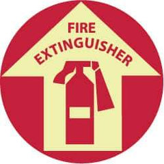 NMC - Fire Extinguisher, Anti-Skid Polyester Floor Sign - Round, Red on Glow (Yellow), Adhesive Backed, For Fire - Top Tool & Supply