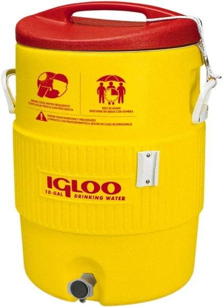 Igloo - 10 Gal Beverage Cooler - Plastic, Yellow/Red - Top Tool & Supply