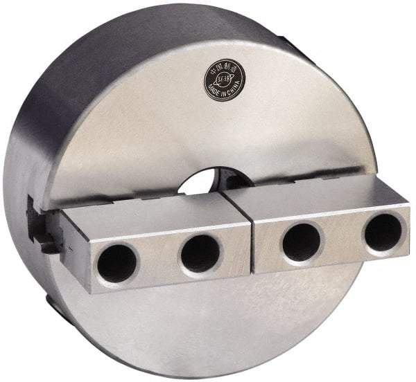 Gibraltar - 2 Jaws, 10" Diam, Self Centering Manual Lathe Chuck - Plain Back Mount Spindle, Reversible, 3.1496" Through Hole Diam, 0.0024" Axial Runout, 0.0022" Radial Runout, Cast Iron - Top Tool & Supply