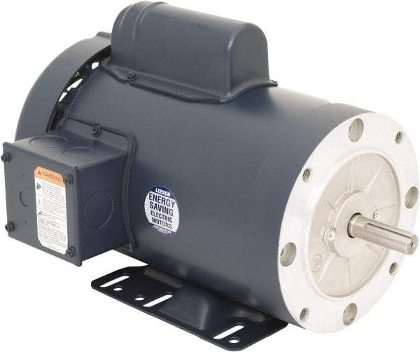 Leeson - 2 Max hp, 3,600 Max RPM, Electric AC DC Motor - 115/230 V Input, Single Phase, 56HC Frame, C-Face with Base Mount, TEFC Enclosure - Top Tool & Supply