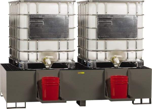 Little Giant - 400 Gallon Steel IBC Sump - 99 Inch Long x 51 Inch Wide x 23 Inch High, 2 Totes, 10,000 Lbs. Load Capacity, Include (2) Removable Pail Holder Shelves - Top Tool & Supply