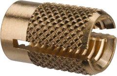 E-Z LOK - M6x1.00 Metric Coarse Brass Flush Press Fit Threaded Insert for Plastic - 1/2" OAL, 0.326" Insert Diam, 5/16" Hole Diam, 5/16" Drill - Top Tool & Supply