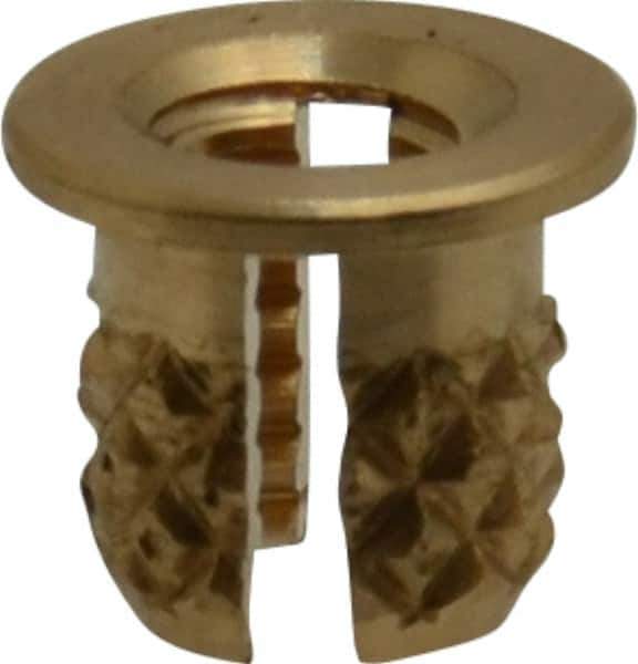 E-Z LOK - #4-40 UNC Brass Flanged Press Fit Threaded Insert for Plastic - 3/16" OAL, 0.166" Insert Diam, 5/32" Hole Diam, 5/32" Drill - Top Tool & Supply