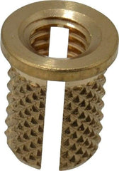 E-Z LOK - #10-32 UNF Brass Flanged Press Fit Threaded Insert for Plastic - 3/8" OAL, 0.262" Insert Diam, 1/4" Hole Diam, 1/4" Drill - Top Tool & Supply