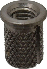 E-Z LOK - #10-32 UNF Grade 303 Stainless Steel Flanged Press Fit Threaded Insert for Plastic - 3/8" OAL, 0.262" Insert Diam, 1/4" Hole Diam, 1/4" Drill - Top Tool & Supply