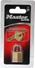 Master Lock - 7/16" Shackle Clearance, Keyed Different Solid Brasss Padlock - 5/32" Shackle Diam, Solid Brass - Top Tool & Supply